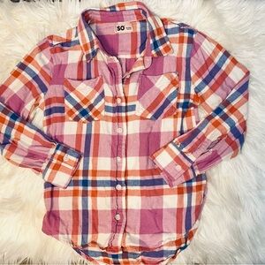 SO Girls Plaid Flannel Shirt Top Bin 1